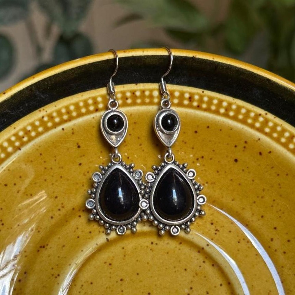 Black & Silver Teardrop Earrings